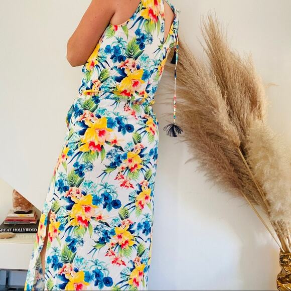 TOMMY BAHAMA White Green Tropical Floral Print Maxi Tank Tie Beachy Dress S - Picture 5 of 10